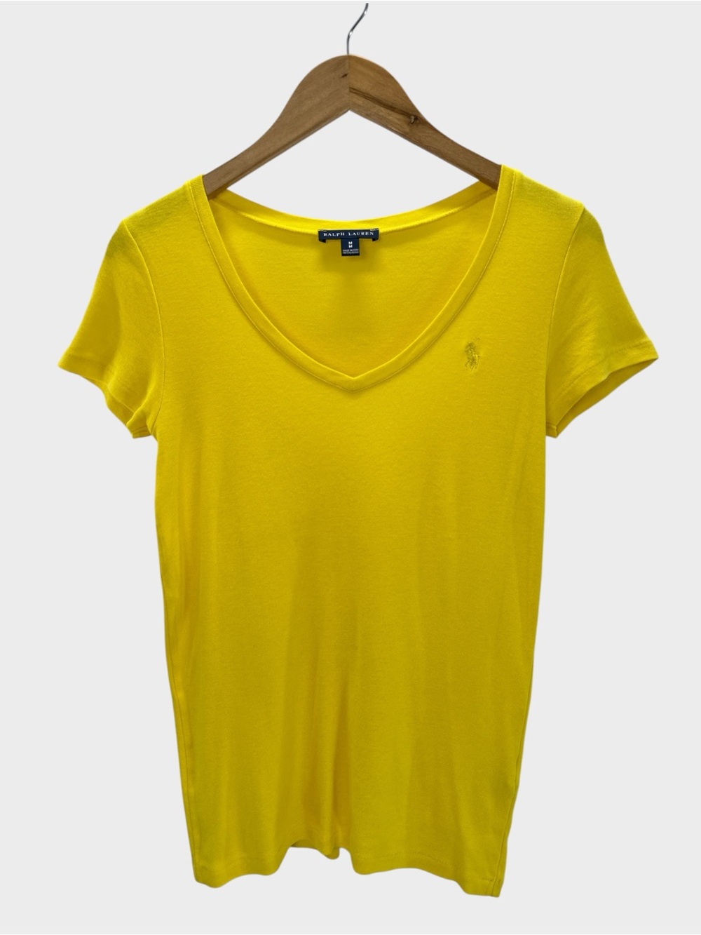 Ralph Lauren Pima Cotton V Neck Tee Yellow Pony Logo Preppy Classic Slim M